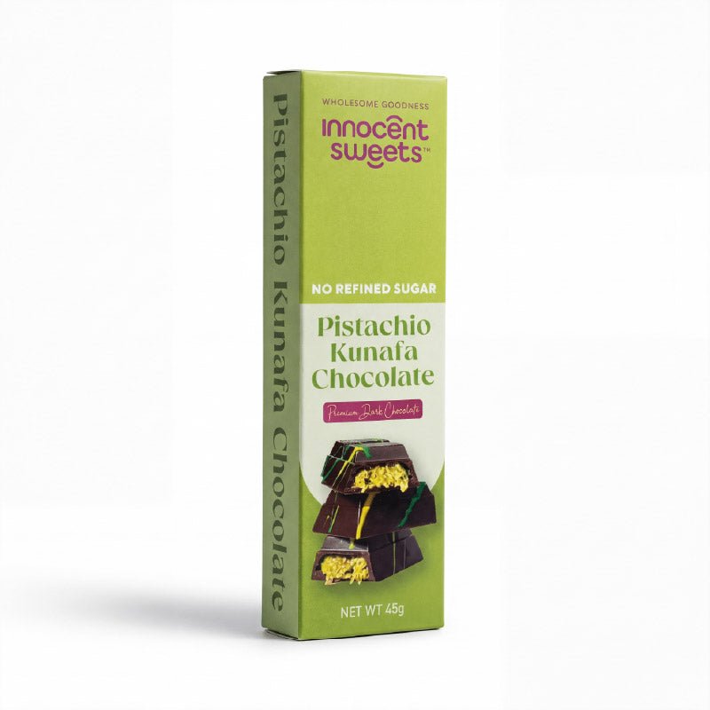 Pistachio Kunafa Dark Chocolate Bar - No-Added Sugar - 45g by Innocent Sweets