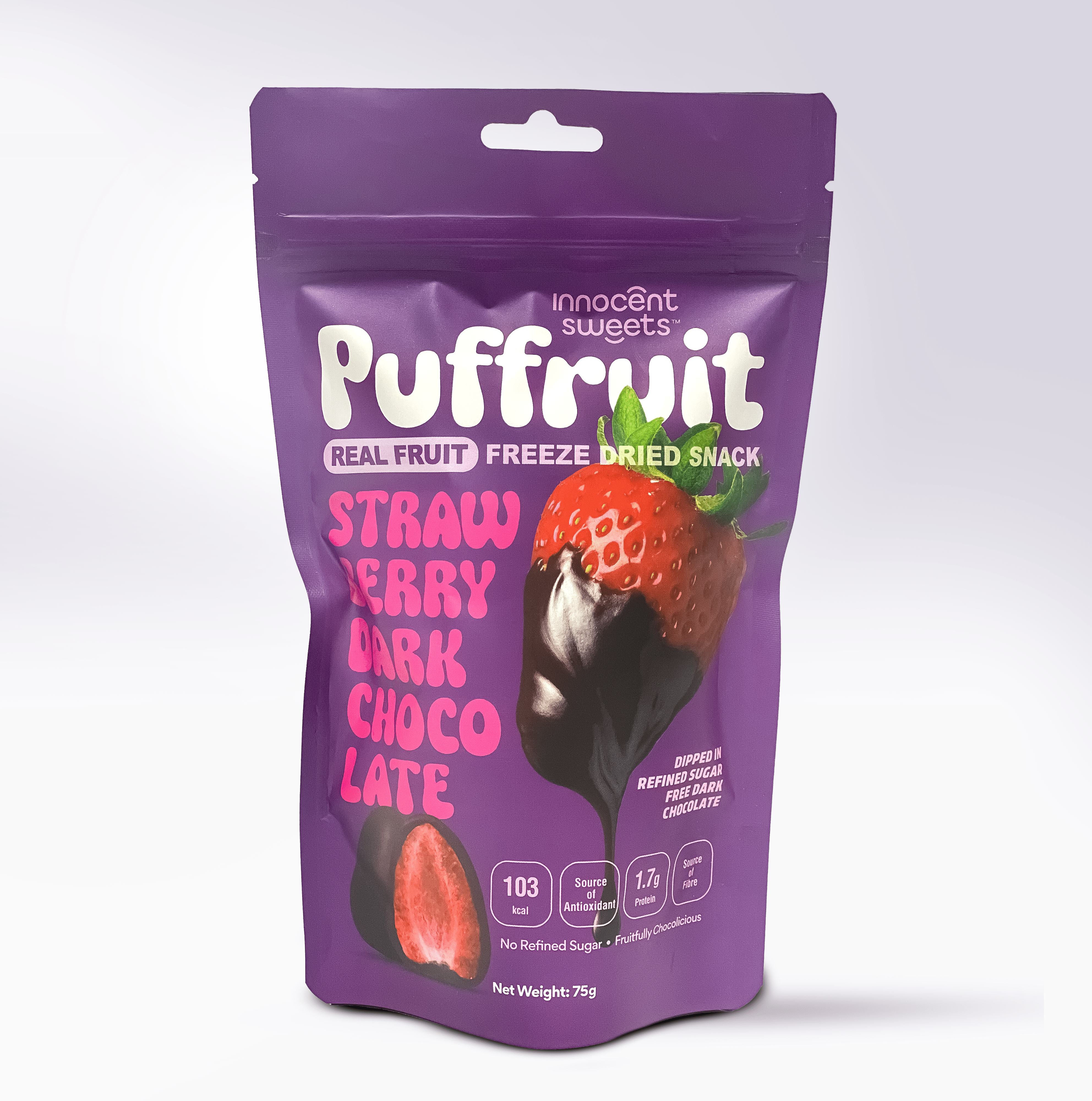 Puffruit – Freeze - Dried Strawberry Dipped in Dark Chocolate by Innocent Sweets