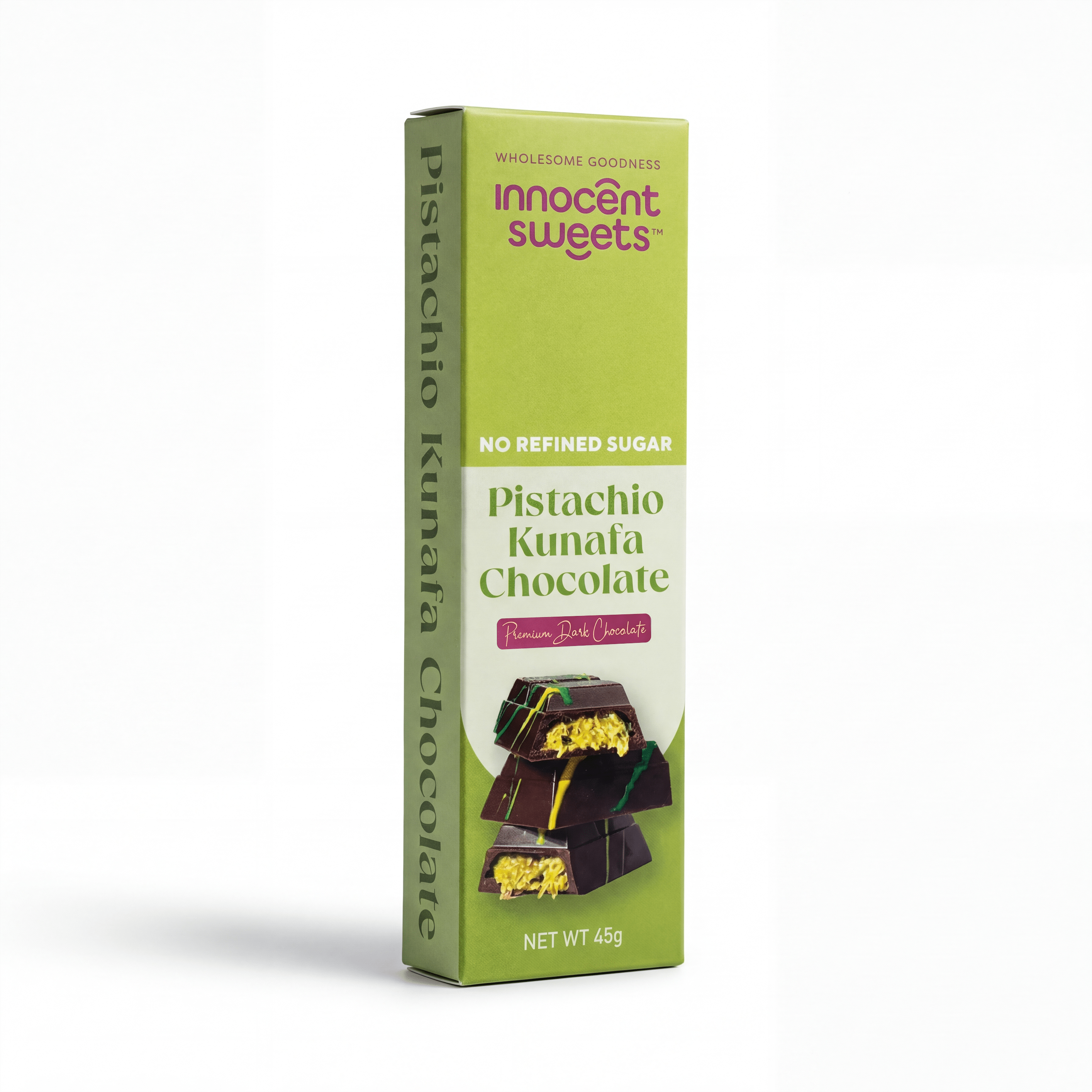 Pistachio Kunafa Dark Chocolate Bar - No - Added Sugar - 45g by Innocent Sweets