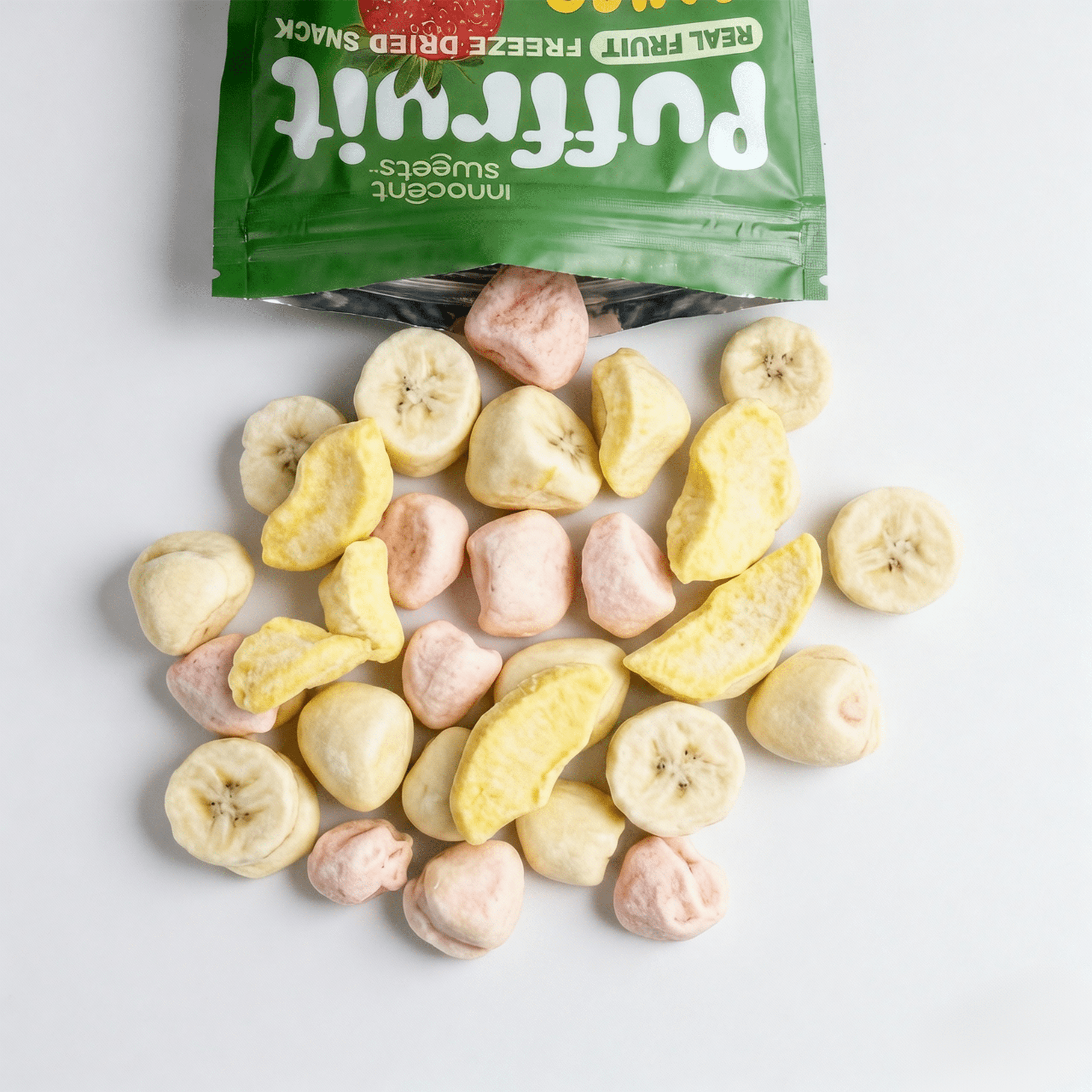 Puffruit – Freeze - Dried Mango, Strawberry &amp; Banana Dipped in White Chocolate by Innocent Sweets